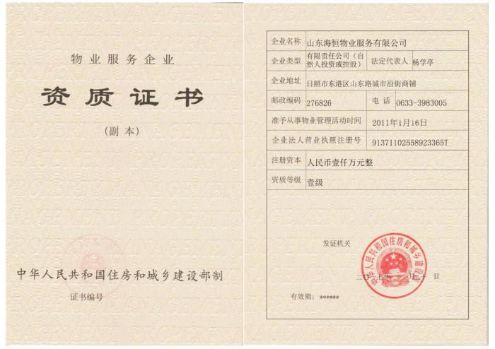 一级资质证书